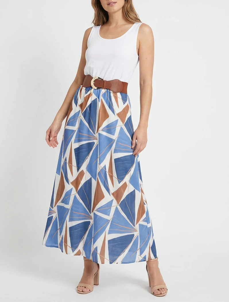 Robe longue sans manches imprimé graphique - Bleu clair - Image 4