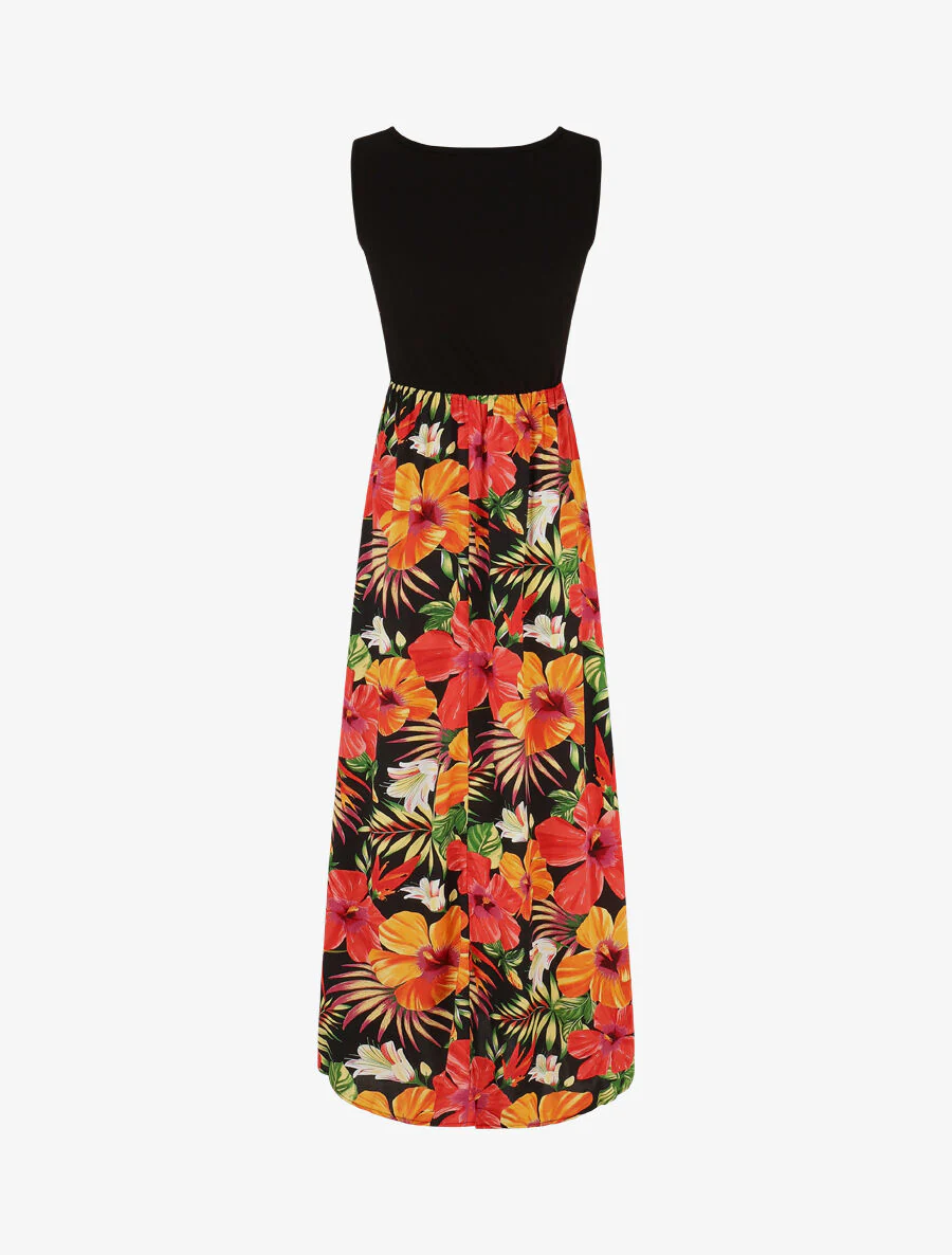 Robe longue sans manches imprimé tropical - Noir - Image 2