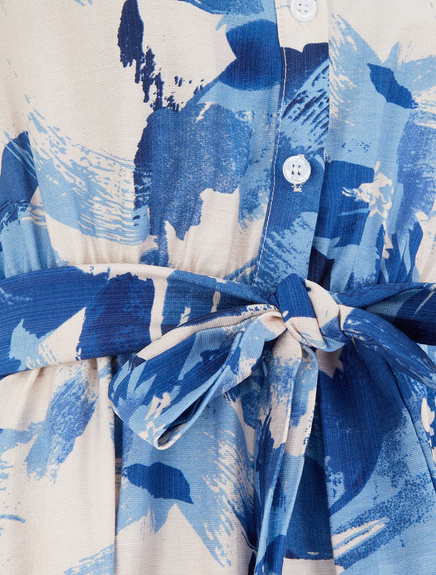 Robe longue style chemise imprimé abstrait - Bleu - Image 3