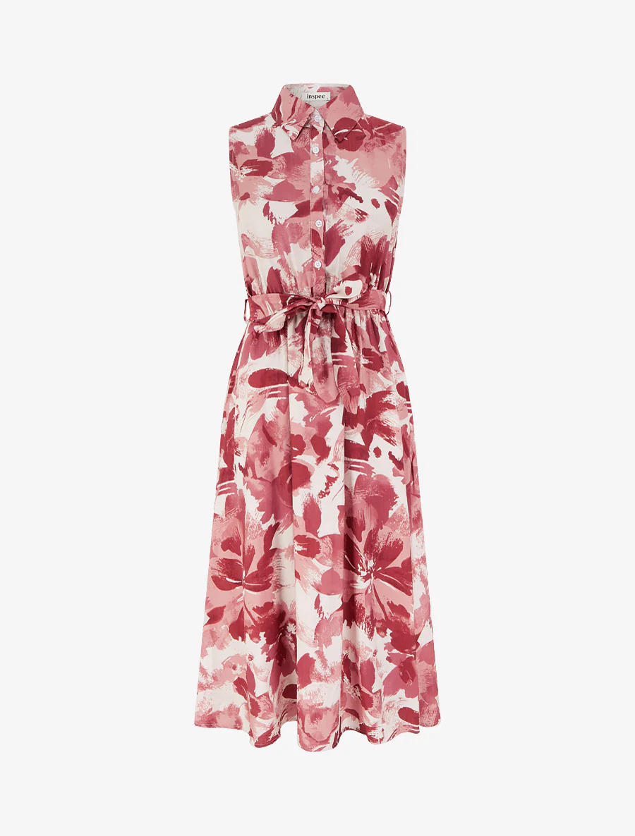 Robe longue style chemise imprimé abstrait - Vieux rose