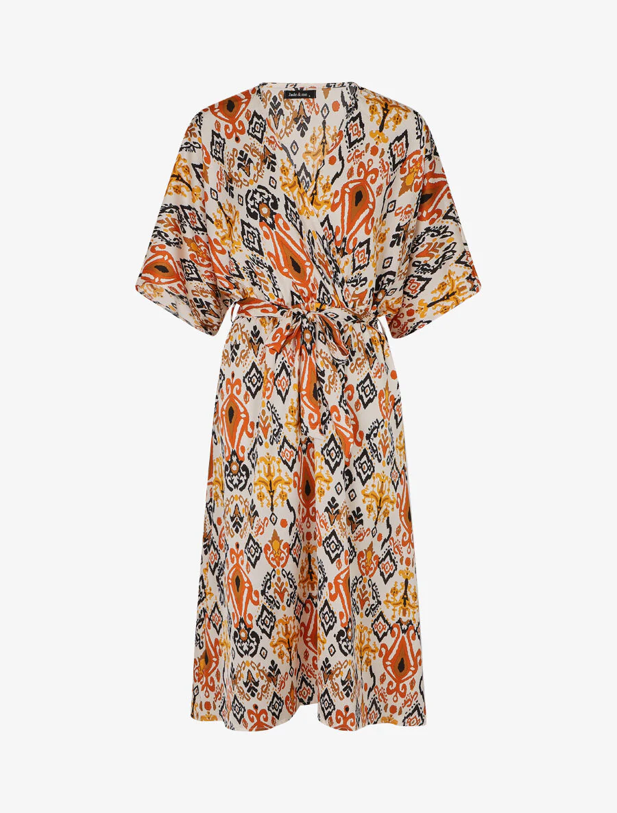 Robe longue style kimono imprimé aztèque - Marron