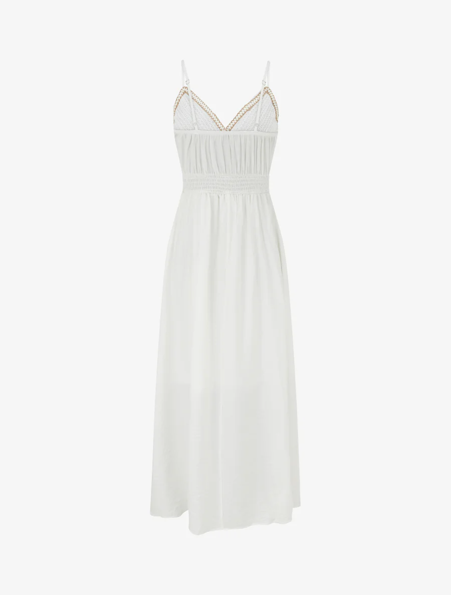 Robe longue uni à buste brodé - Écru - Image 2