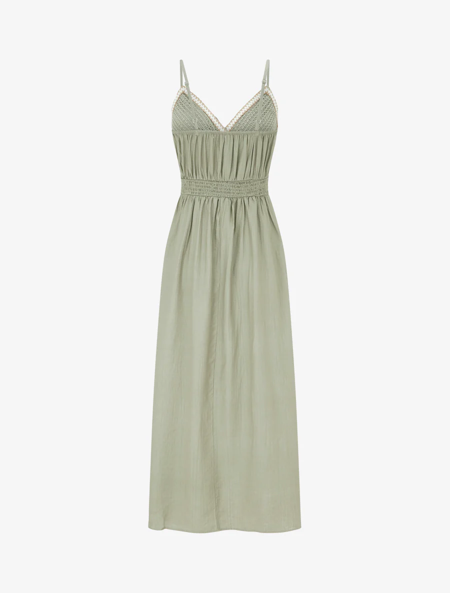 Robe longue uni à buste brodé - Kaki - Image 2