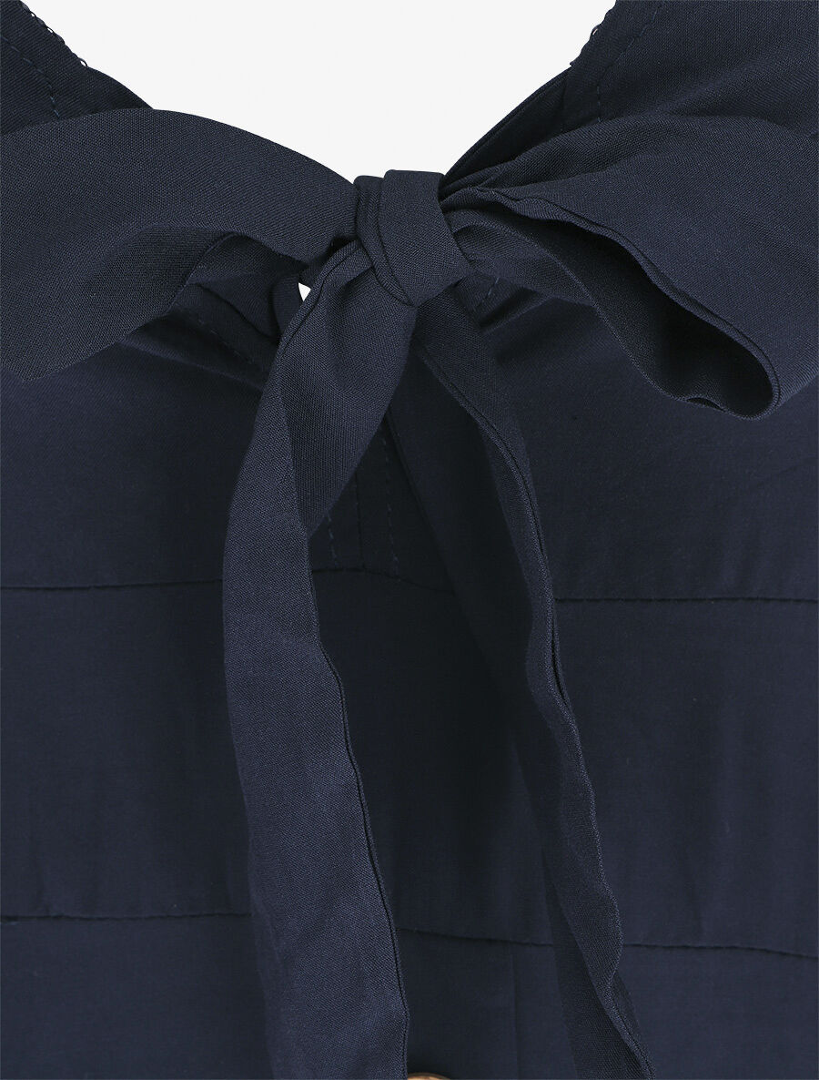 Robe longue unie à boutons décoratifs - Marine - Image 3
