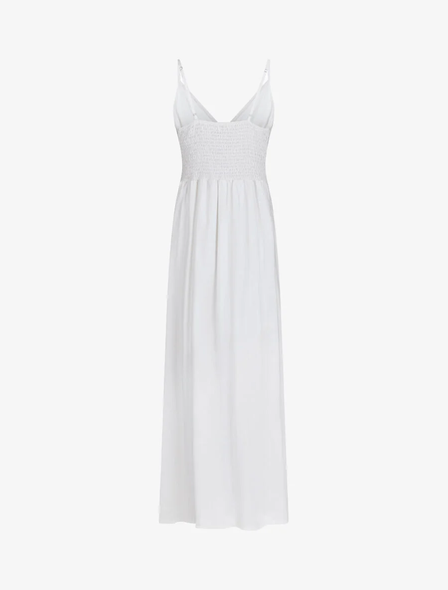 Robe longue unie à boutons décoratifs - Blanc - Image 2