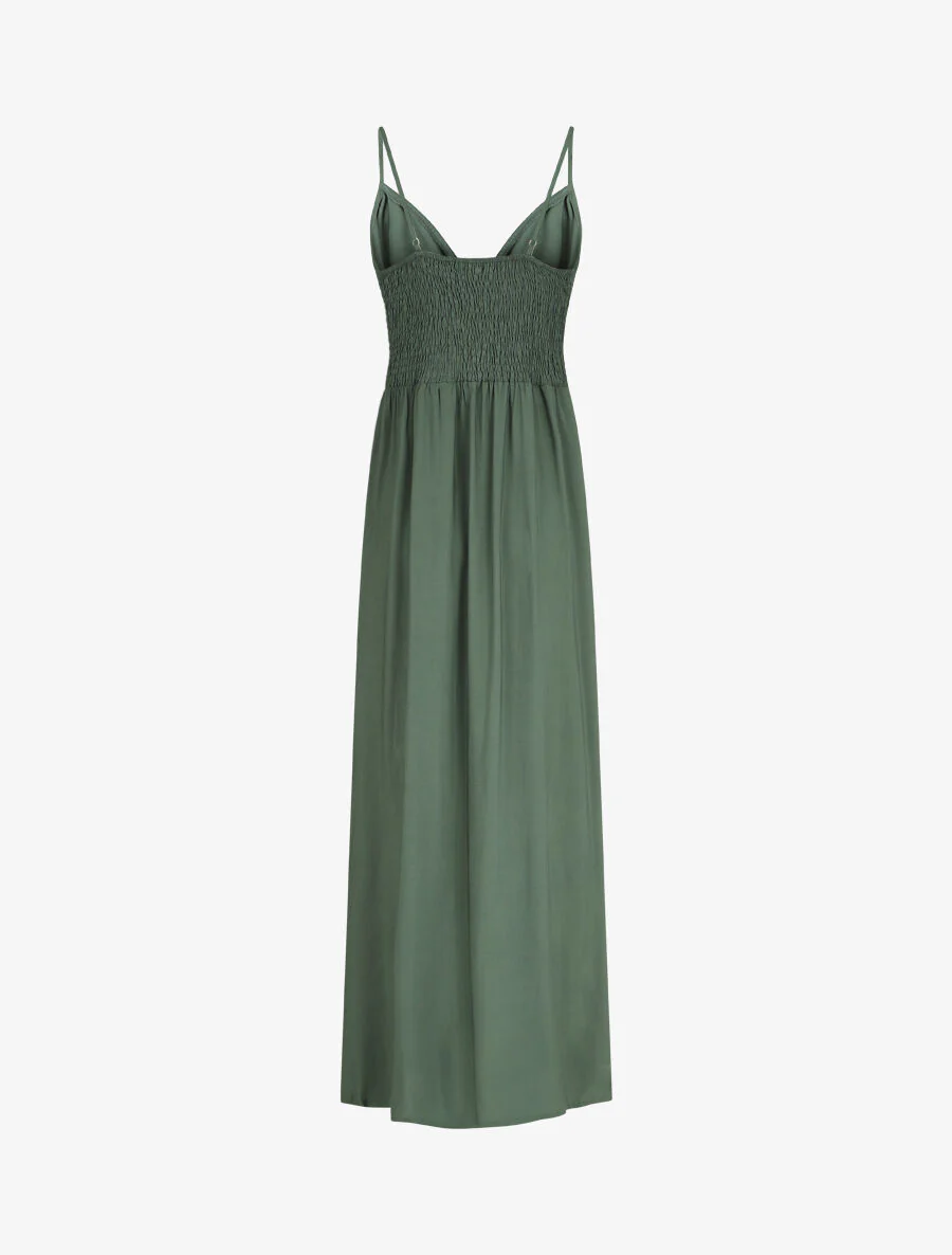 Robe longue unie à boutons décoratifs - Vert - Image 2