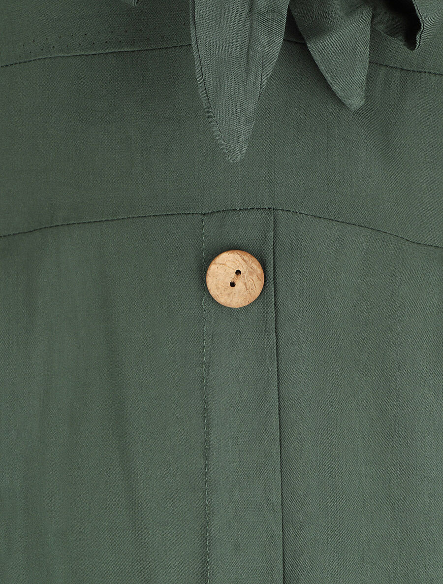 Robe longue unie à boutons décoratifs - Vert - Image 3