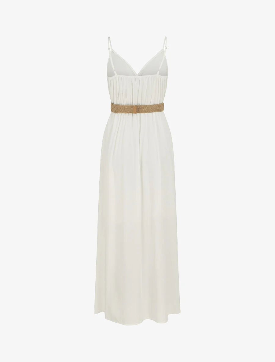 Robe longue unie à bretelles et boutons - Blanc - Image 2