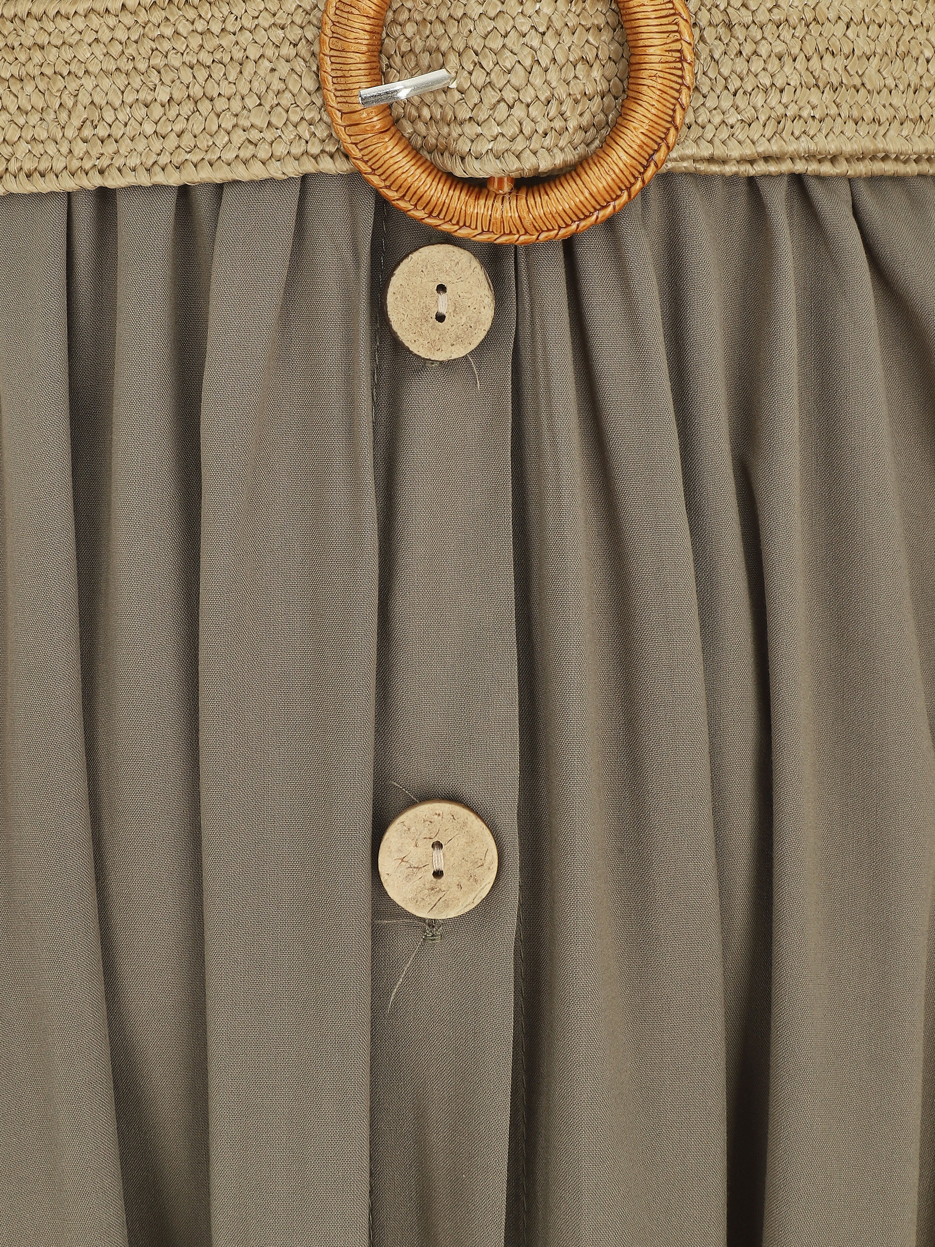 Robe longue unie à bretelles et boutons - Kaki - Image 3