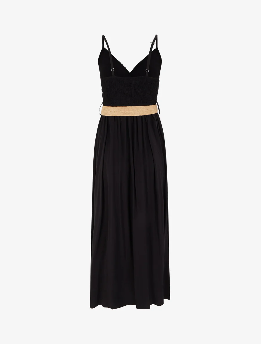 Robe longue unie à buste en dentelle - Noir - Image 2