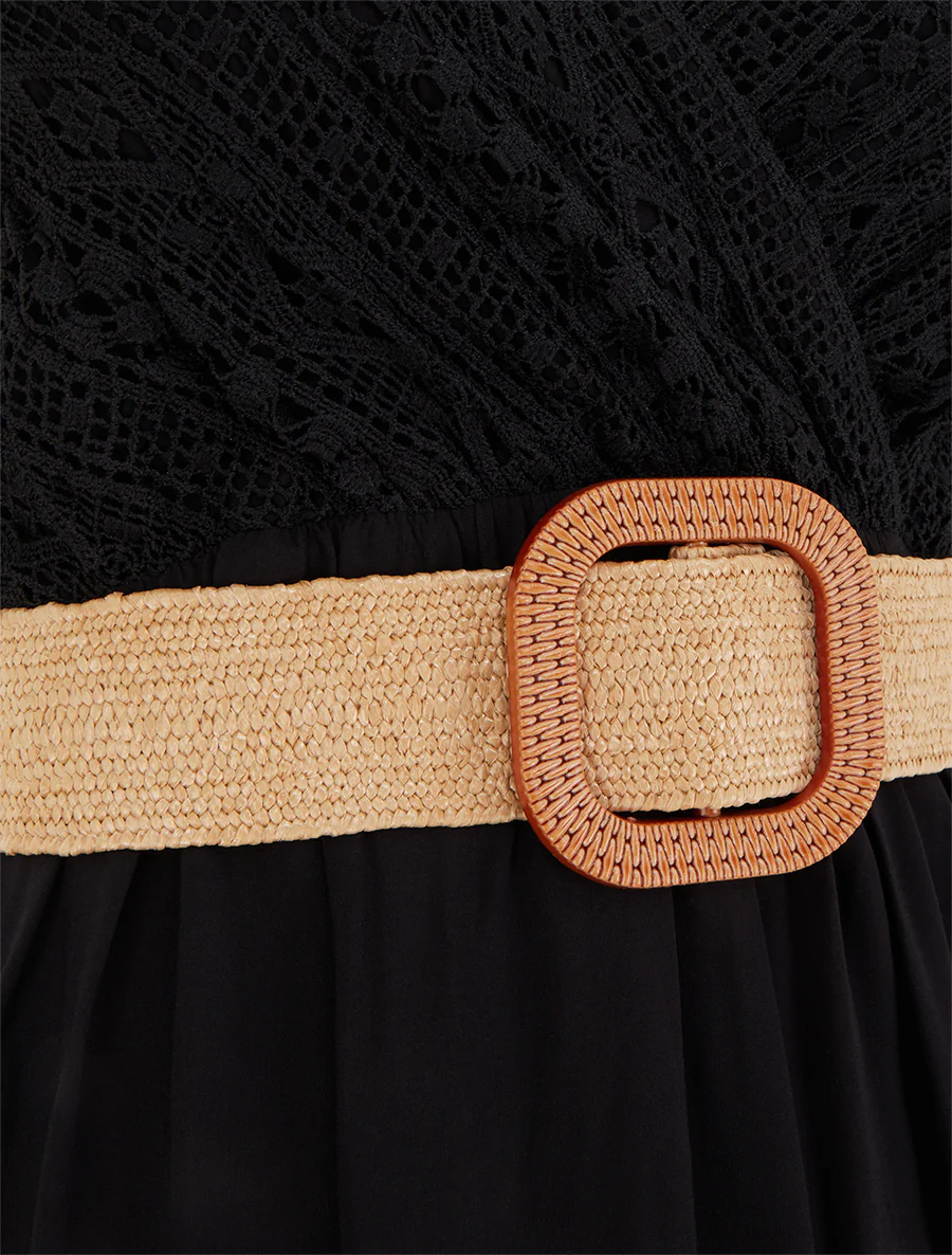 Robe longue unie à buste en dentelle - Noir - Image 3