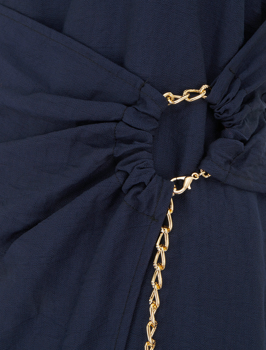 Robe longue unie à chaînette - Marine - Image 3