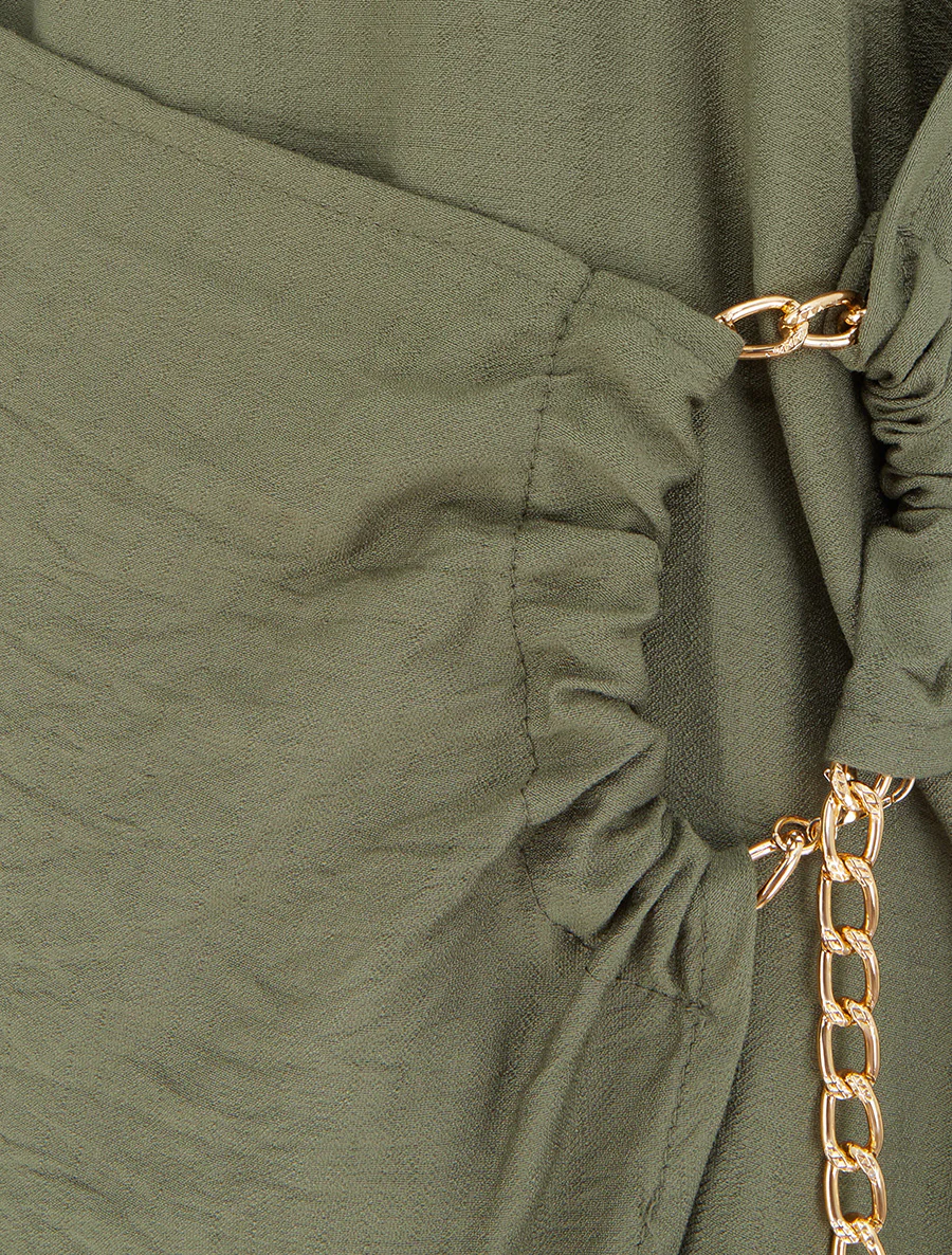 Robe longue unie à chaînette - Kaki - Image 3