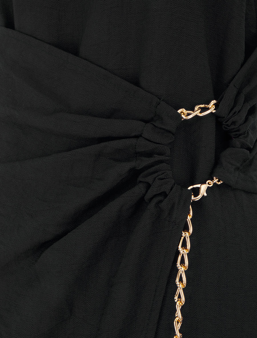 Robe longue unie à chaînette - Noir - Image 3