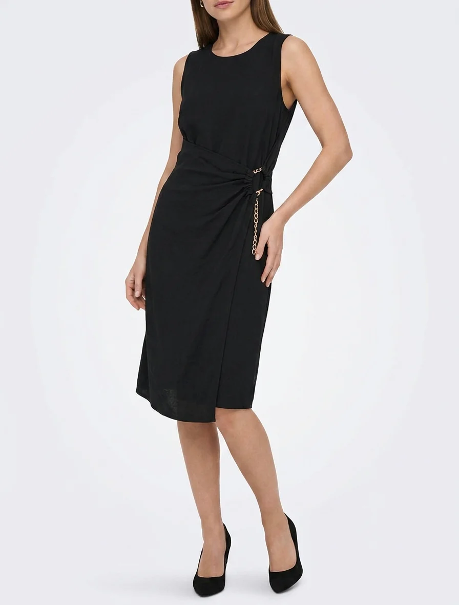 Robe longue unie à chaînette - Noir - Image 4