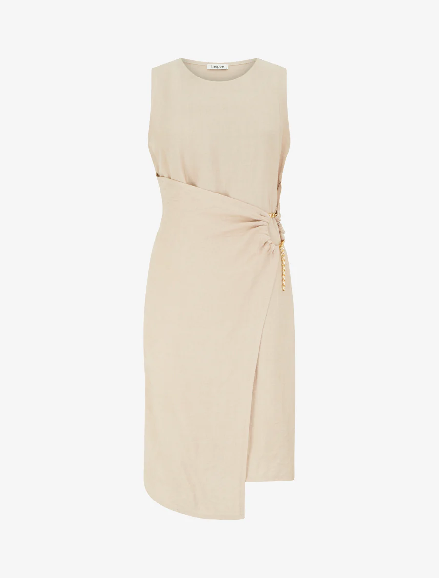 Robe longue unie à chaînette - Beige