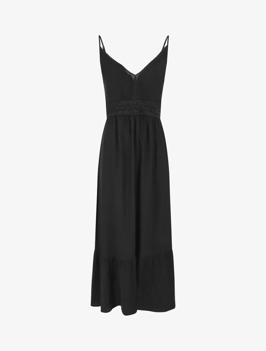 Robe longue unie à fines bretelles - Noir