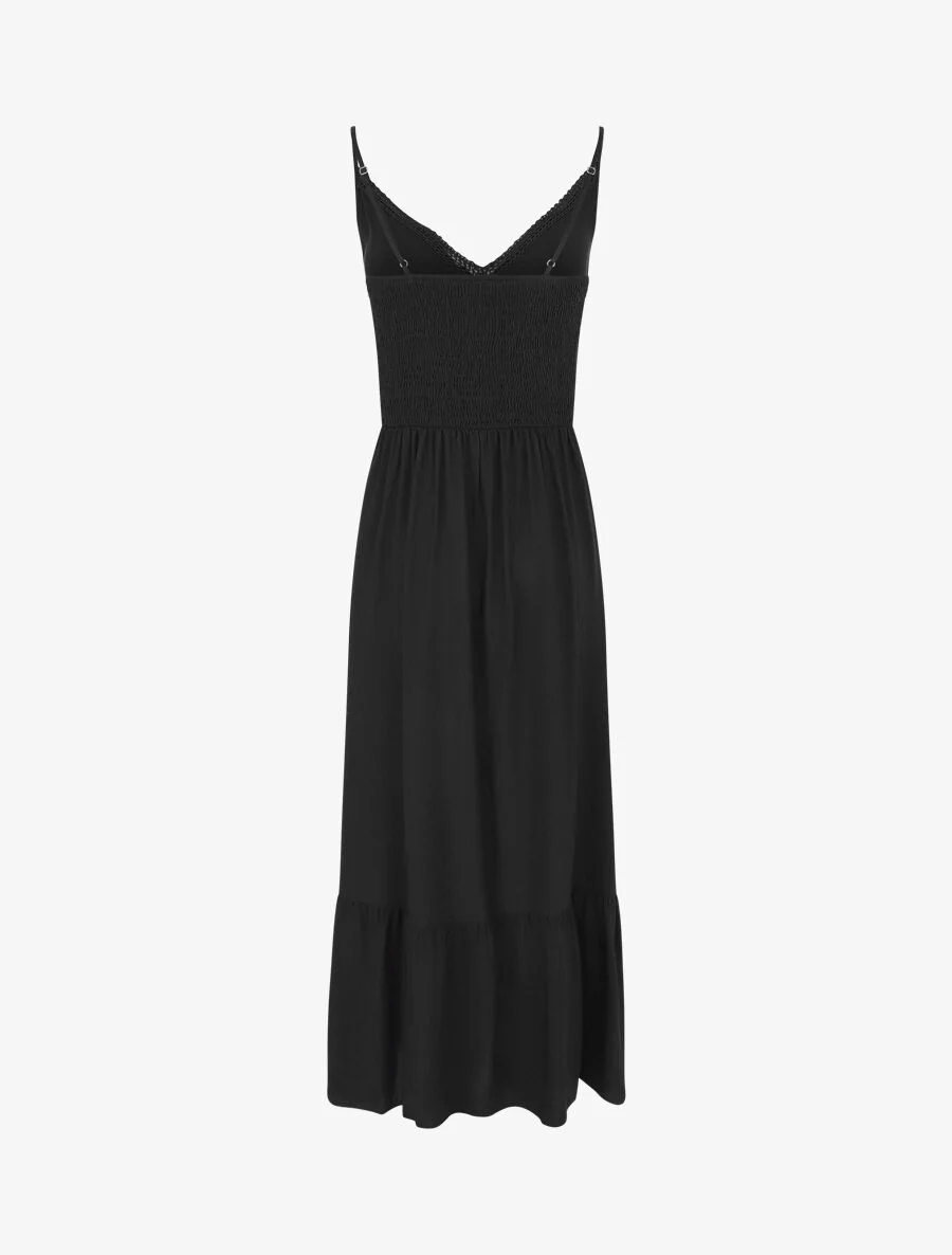 Robe longue unie à fines bretelles - Noir - Image 2