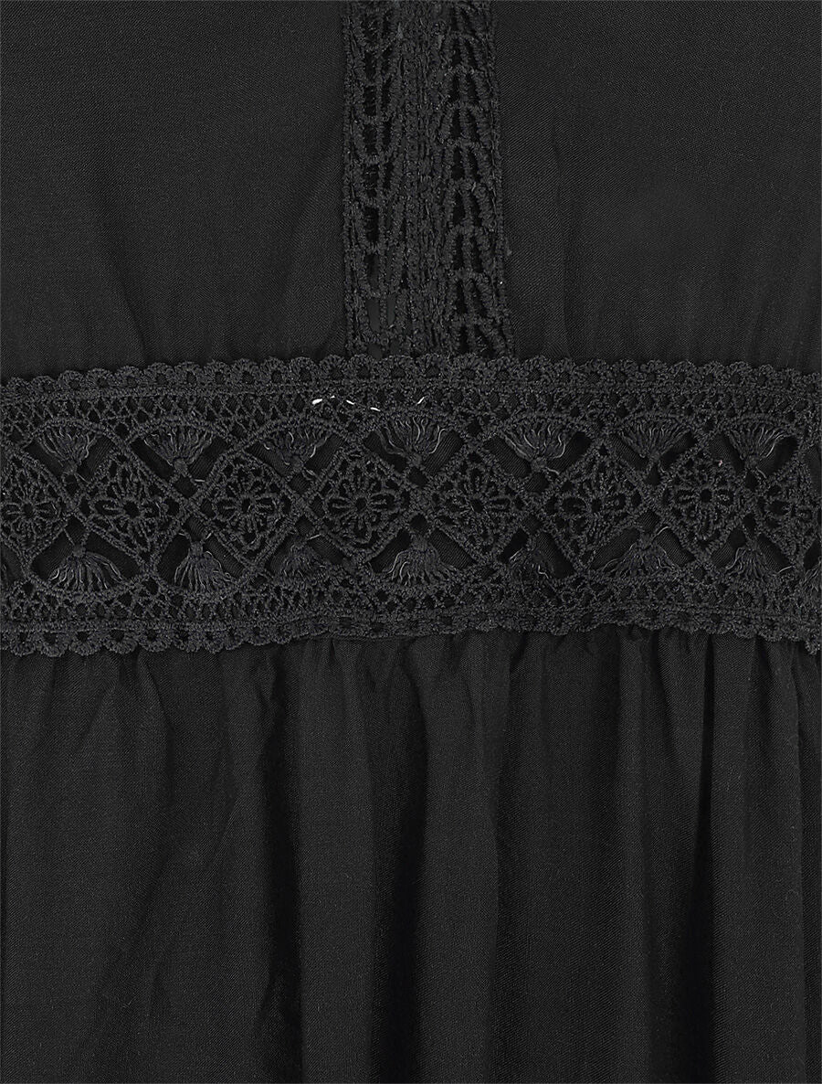 Robe longue unie à fines bretelles - Noir - Image 3