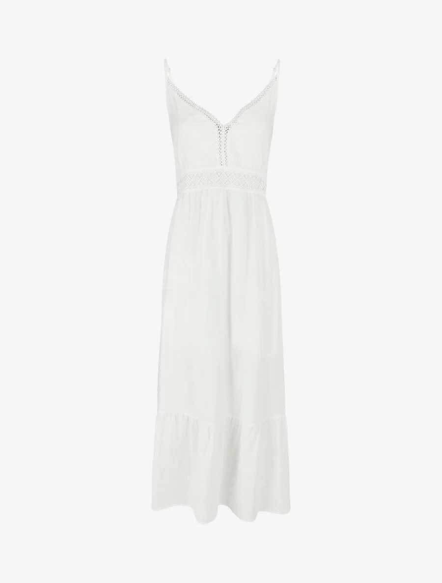 Robe longue unie à fines bretelles - Blanc