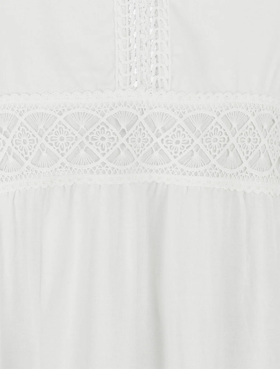 Robe longue unie à fines bretelles - Blanc - Image 3