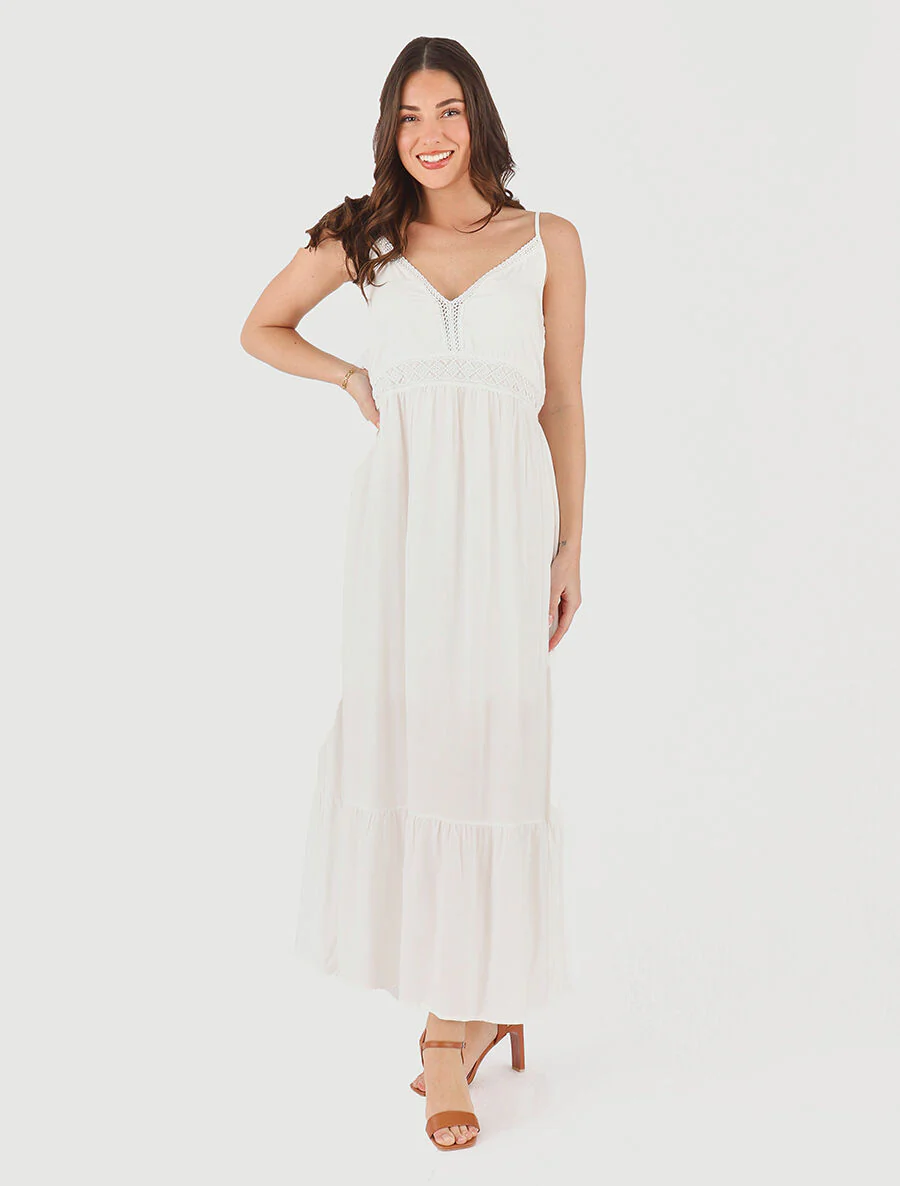 Robe longue unie à fines bretelles - Blanc - Image 4