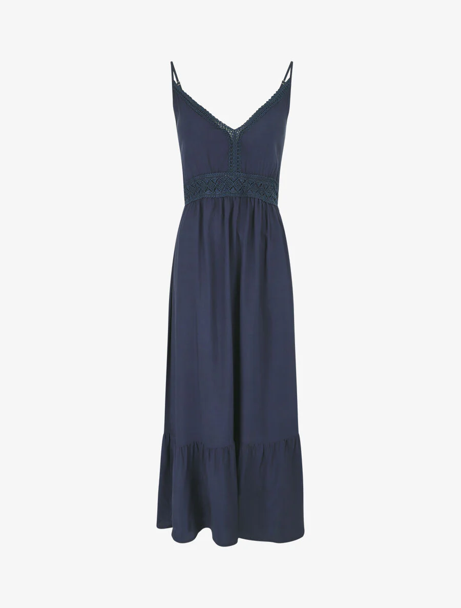 Robe longue unie à fines bretelles - Marine