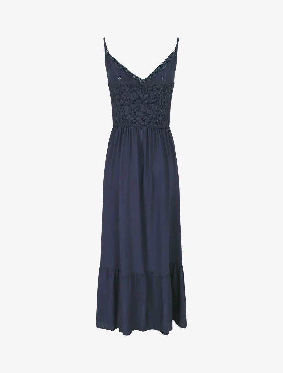 Robe longue unie à fines bretelles - Marine - Image 2