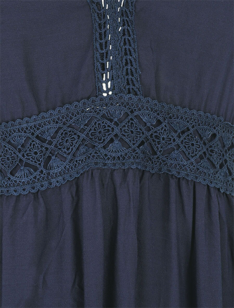 Robe longue unie à fines bretelles - Marine - Image 3
