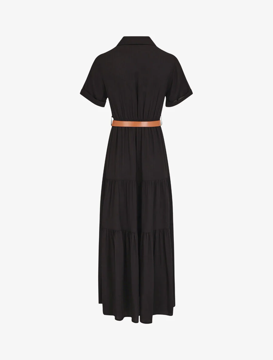 Robe longue unie à taille élastiquée - Noir - Image 2