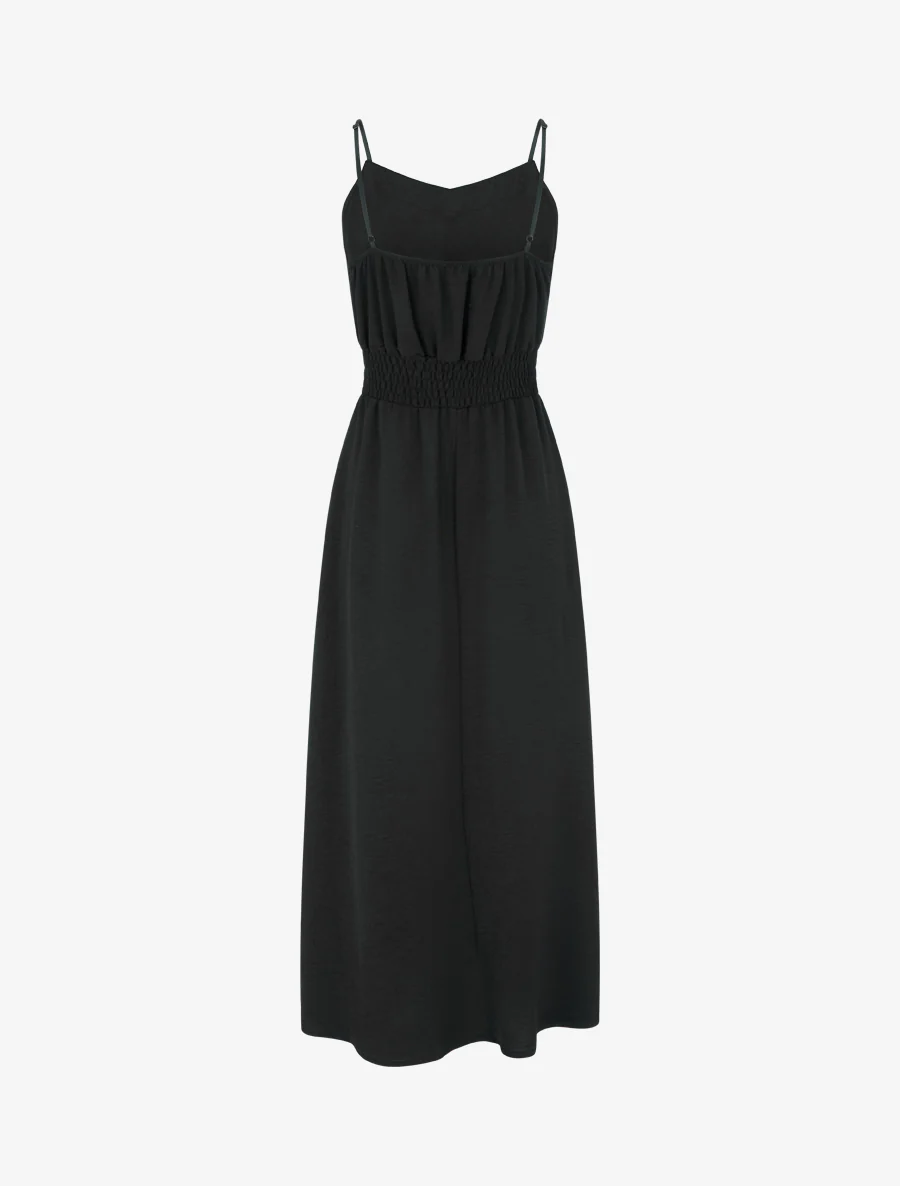 Robe longue unie à taille élastiquée - Noir - Image 2