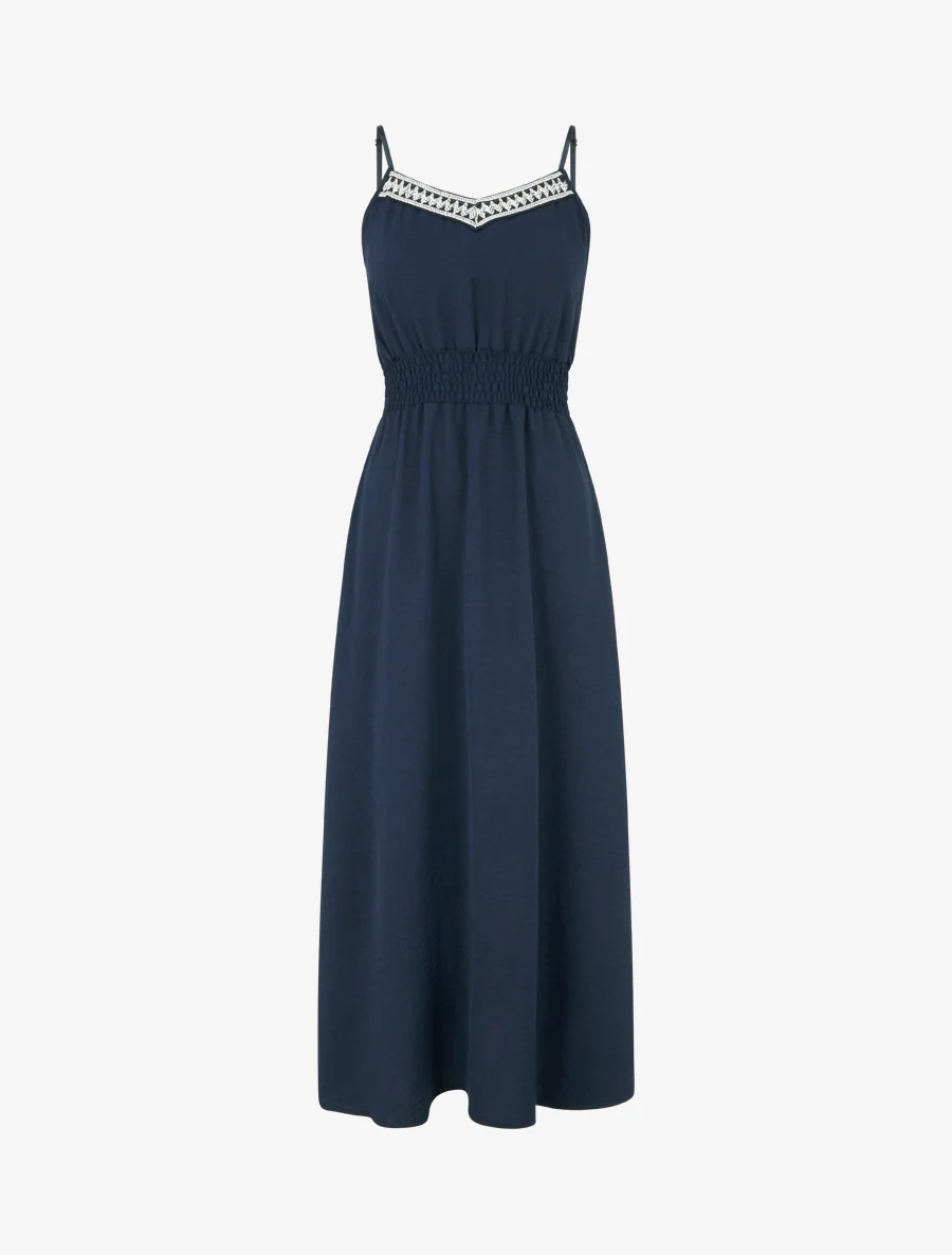 Robe longue unie à taille élastiquée - Marine