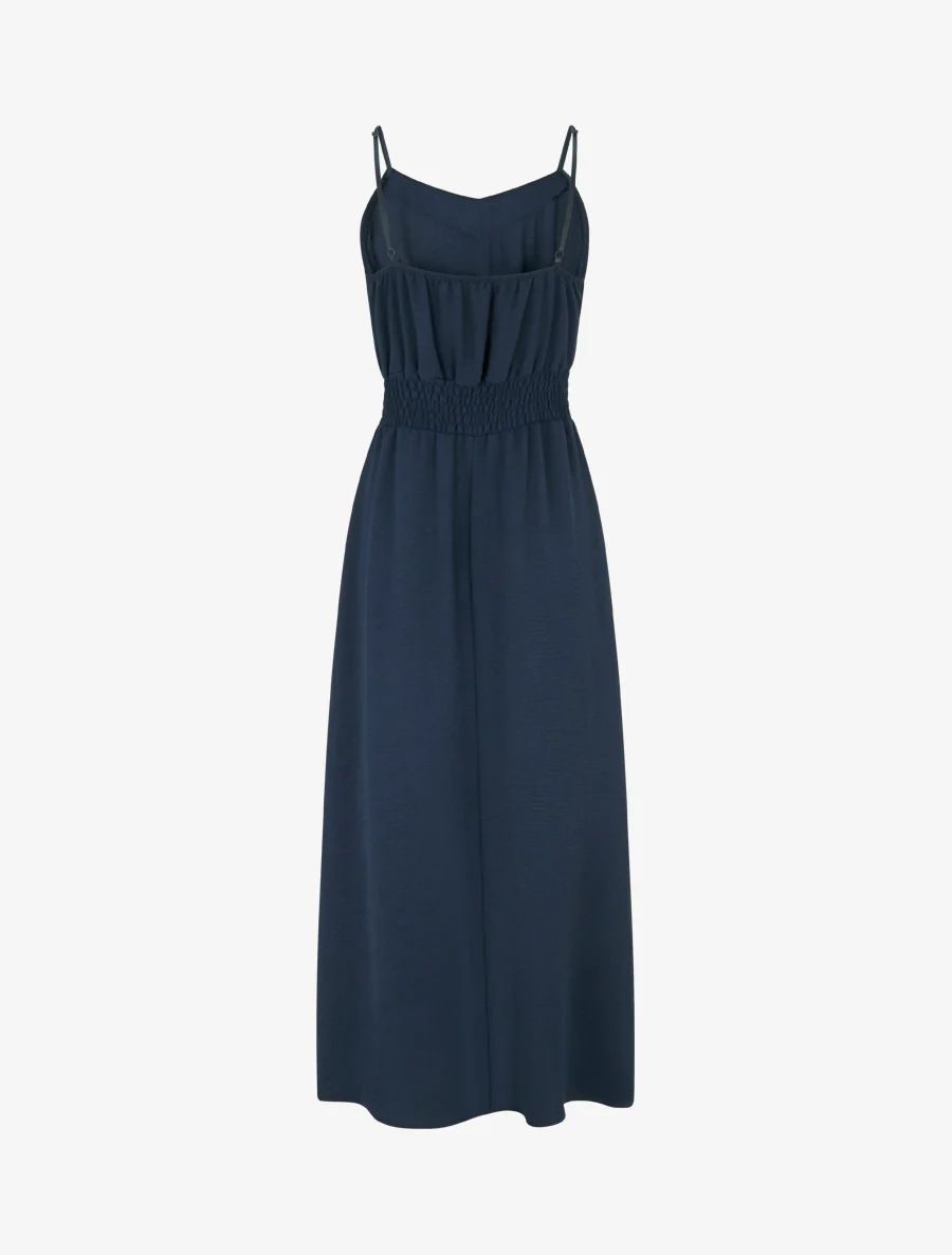 Robe longue unie à taille élastiquée - Marine - Image 2