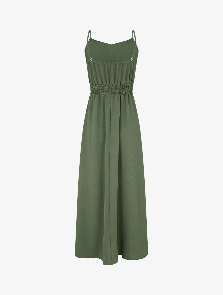 Robe longue unie à taille élastiquée - Kaki - Image 2