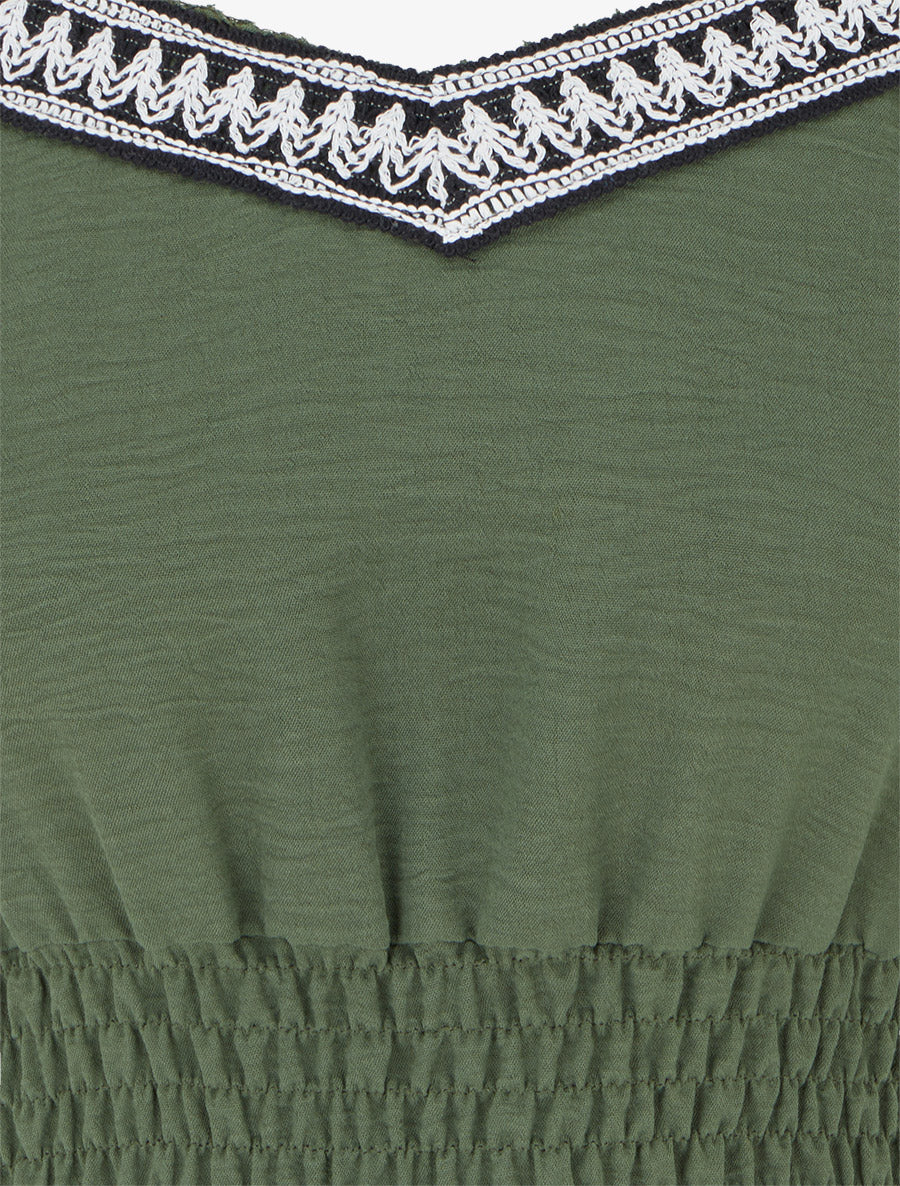 Robe longue unie à taille élastiquée - Kaki - Image 3