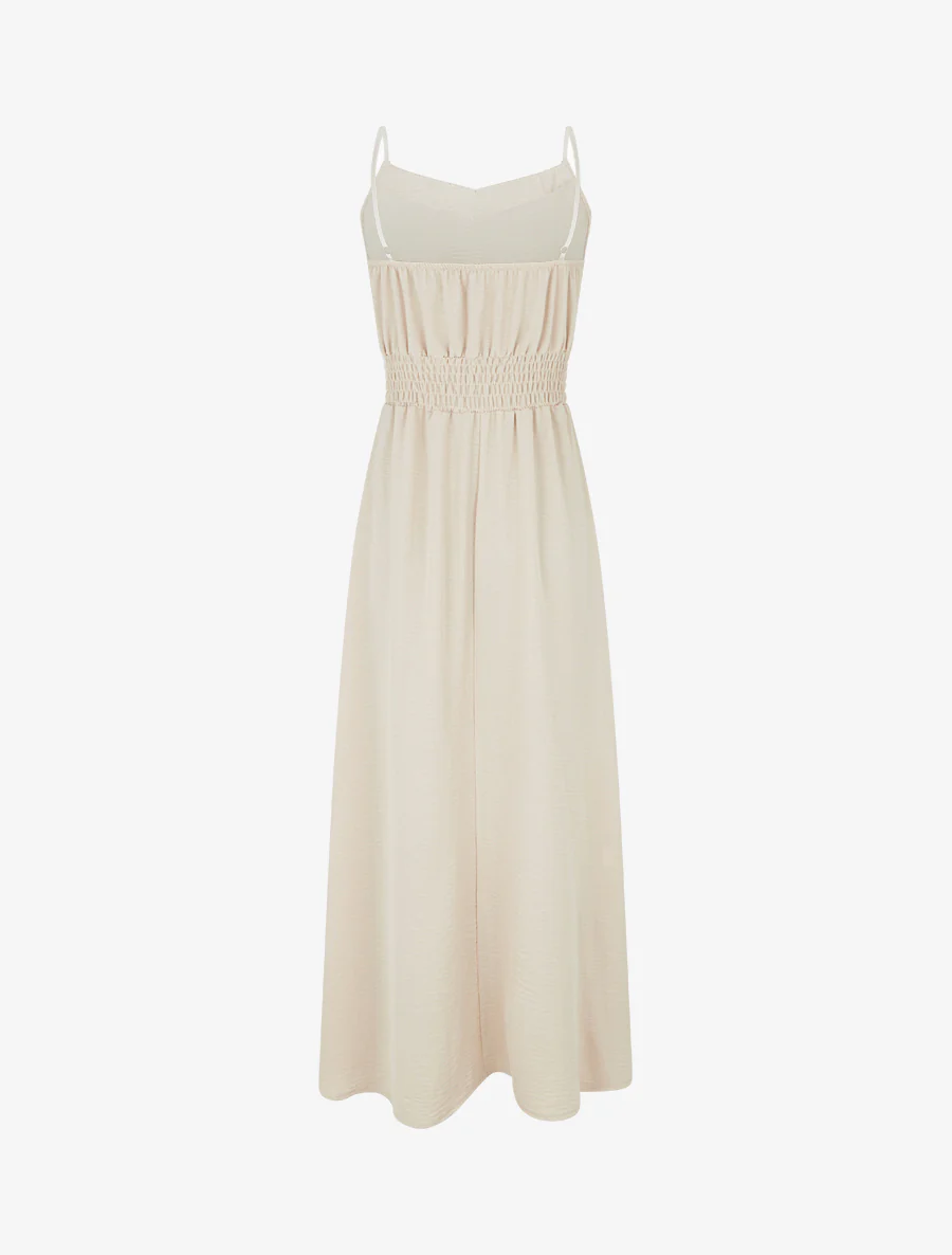 Robe longue unie à taille élastiquée - Beige - Image 2