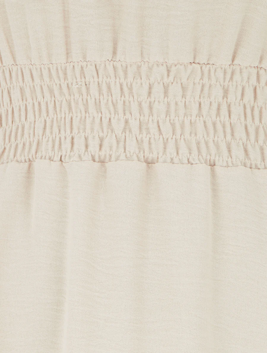 Robe longue unie à taille élastiquée - Beige - Image 3