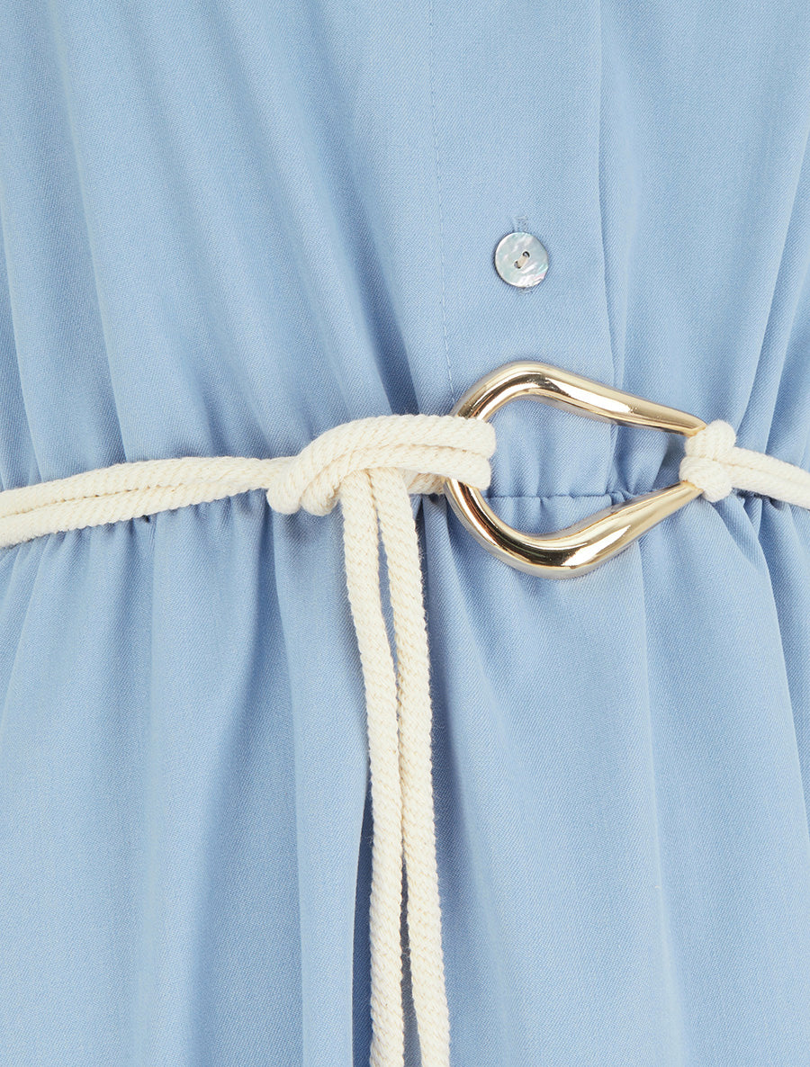 Robe longue unie à taille élastiquée - Bleu ciel - Image 3