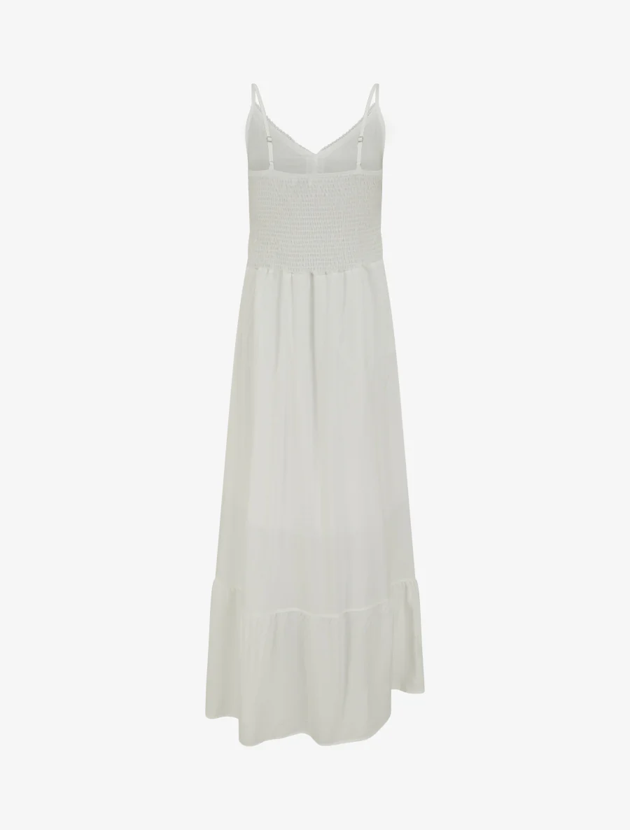 Robe longue unie à taille en dentelle - Blanc - Image 2