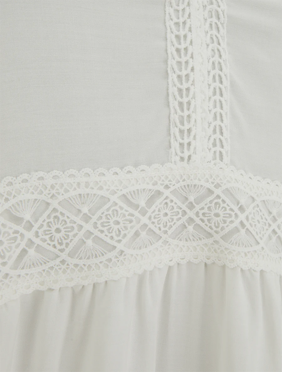 Robe longue unie à taille en dentelle - Blanc - Image 3