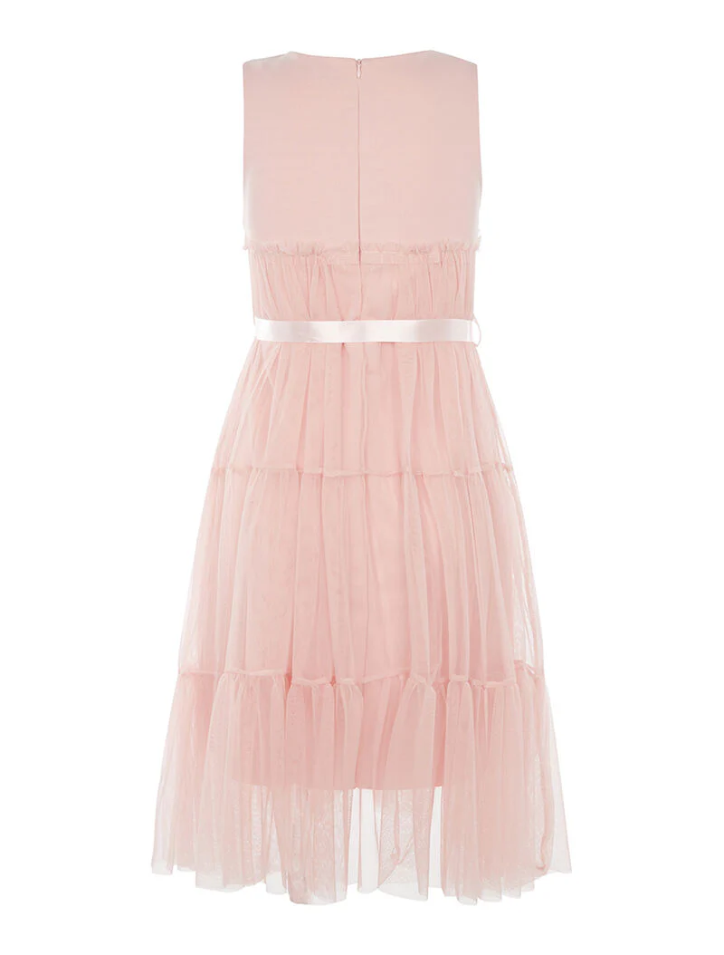 Robe longue unie à voile doublé et ceinturée - rose - Image 2