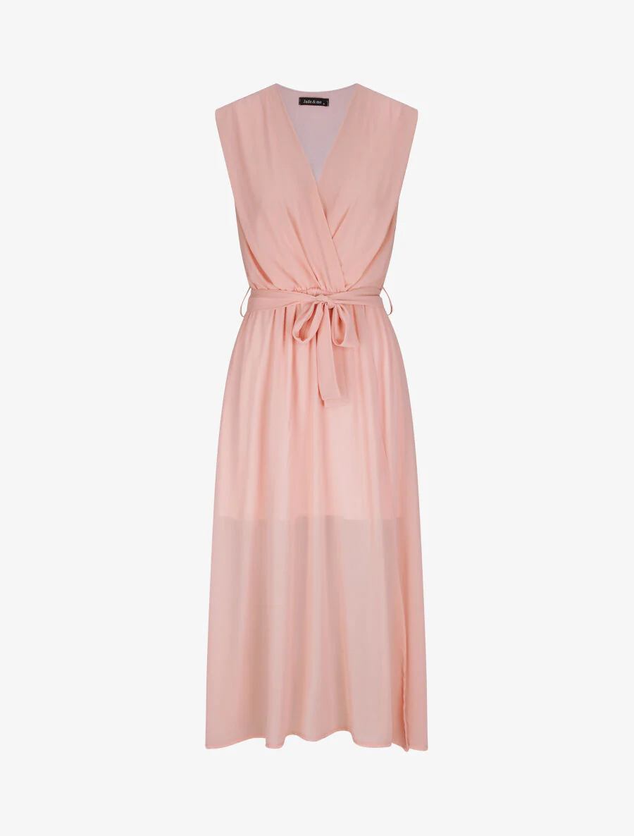 Robe longue unie à voile - Rose