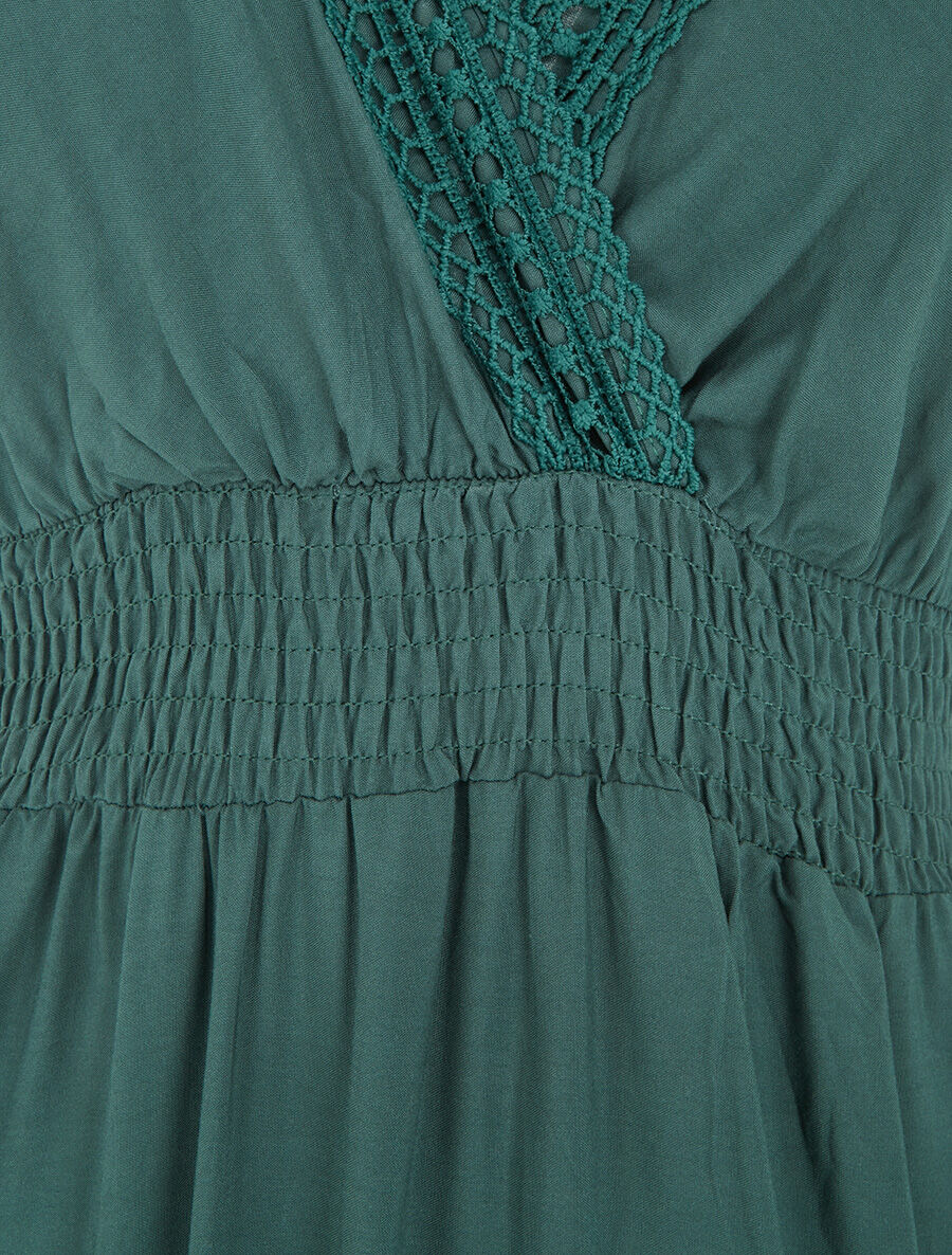 Robe longue unie ajourée - Vert sapin - Image 3