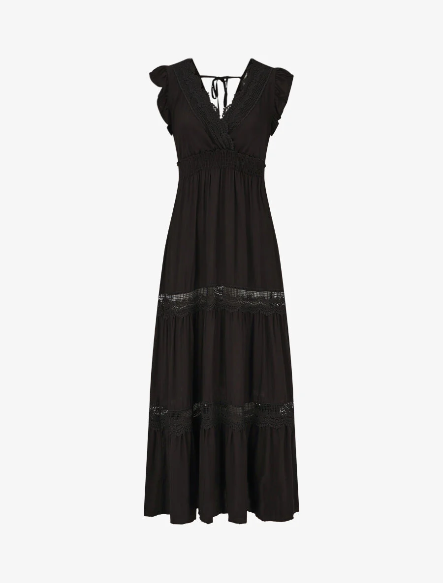 Robe longue unie ajourée - Noir