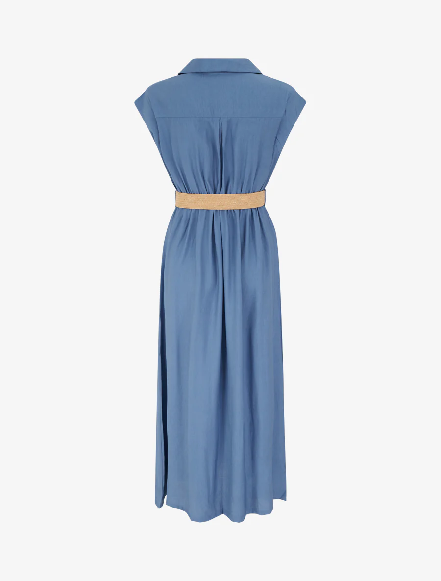 Robe longue unie boutonnée - Bleu - Image 2