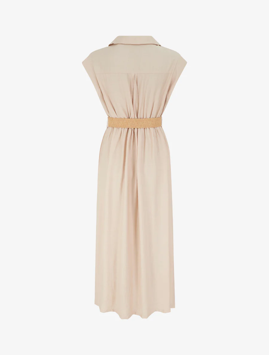Robe longue unie boutonnée - Beige - Image 2