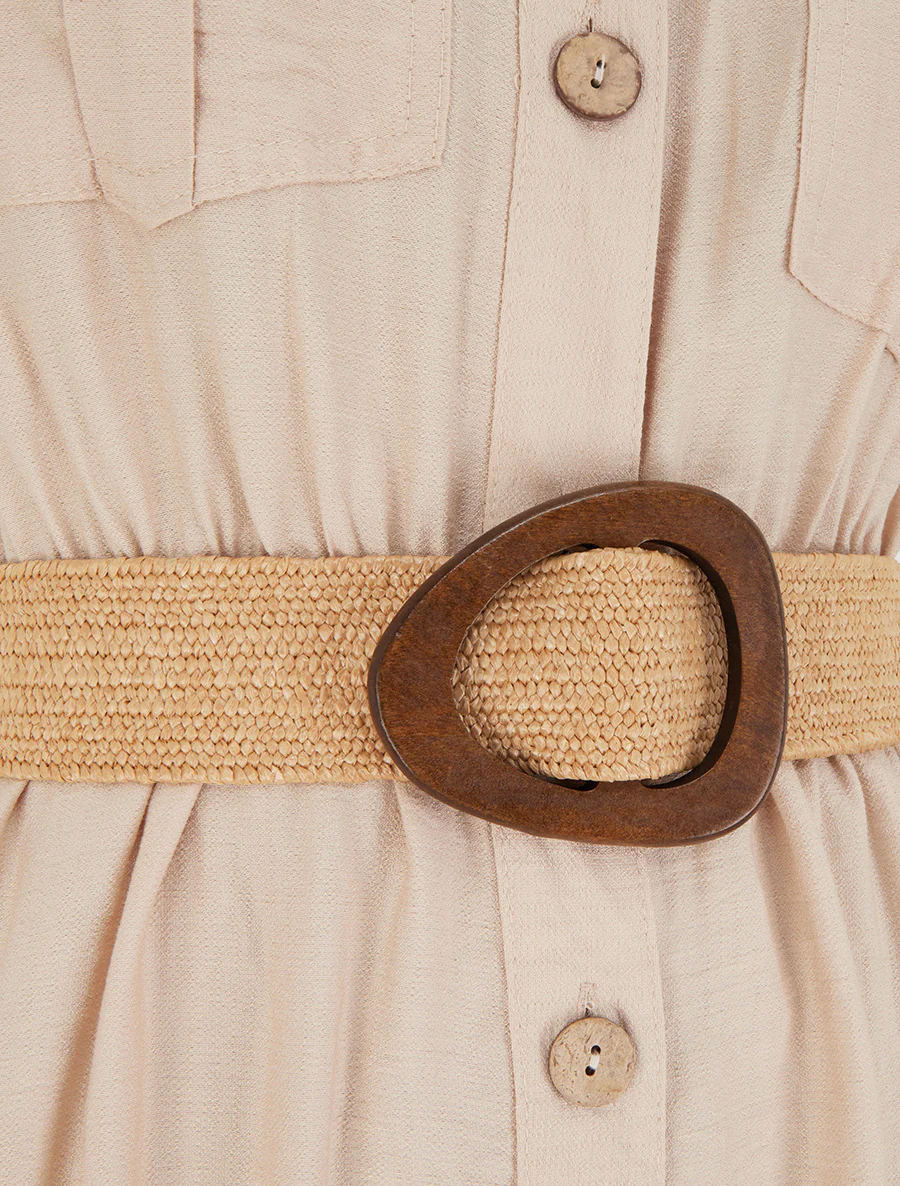 Robe longue unie boutonnée - Beige - Image 3