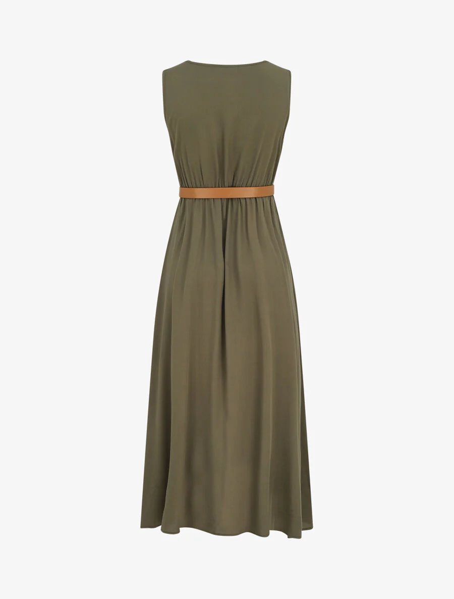 Robe longue unie boutonnée sans manches - Kaki - Image 2