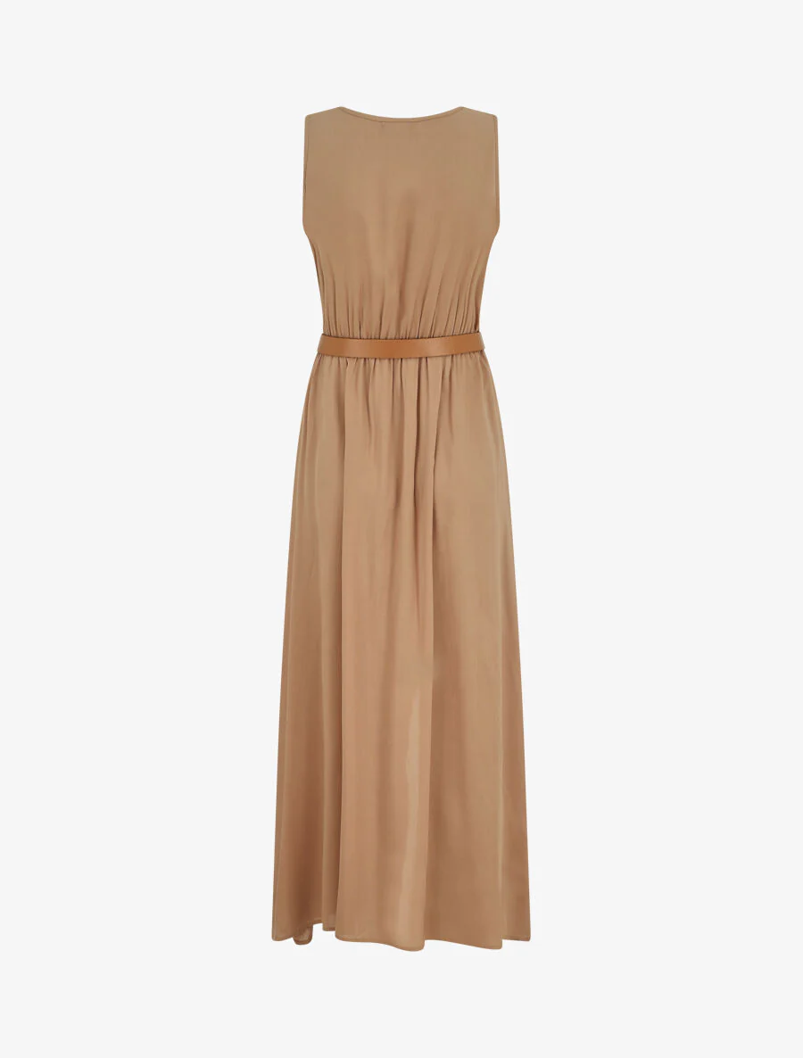 Robe longue unie boutonnée sans manches - Beige - Image 2