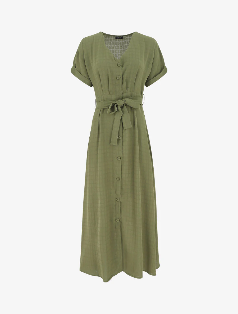 Robe longue unie ceinturée - Kaki